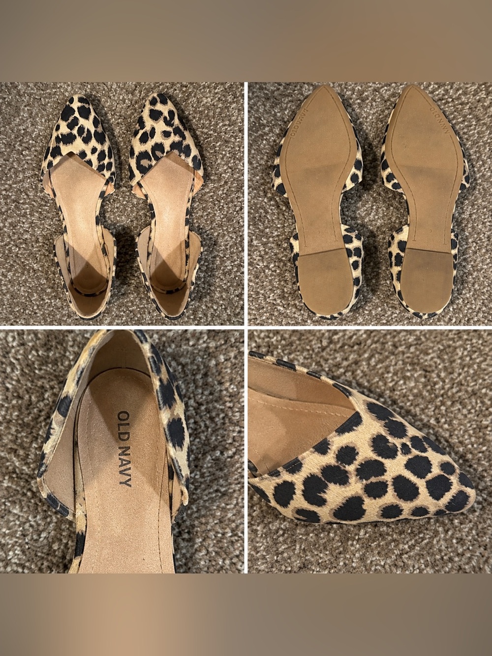 Old Navy Leopard Print Pointed Toe D'Orsay Flats - Beige & Black - Size 9